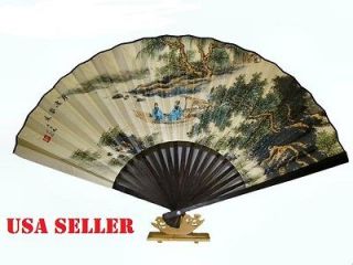 New Handmade Chinese Bamboo Fan 12 x 24 Oriental Asian Boat