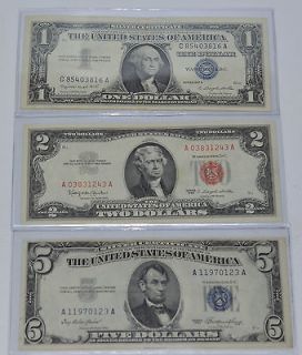 ESTATE   $1 $2 $5 SILVER CERT & NOTES 1957 $1 BLUE 1963 $2 RED 1953 $5 