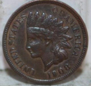 1908 Indian Head Cent Brorwn A/U UNC 12