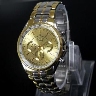 1pcs New Fine Good Fashion Design Gold Steel Quartz Mens Watch,M3