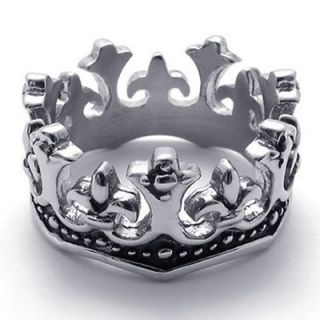 Mens Silver Black Tone Stainless Steel Crown Ring Size 8,9,10,11,12,1 