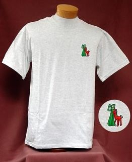 NEW GUMBY POKEY EMBROIDERED T SHIRT ADULT GREY LARGE LG SHIRT TEE