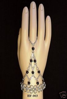 Handflower Slave Bracelet Onyx Gem Chainmail Maille Chainmaille SCA 