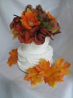Camo Fall orange red brown green bridal silk flower cake topper