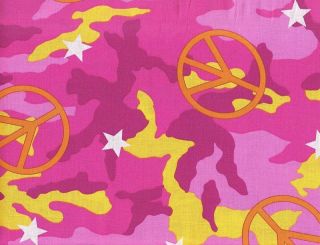 Fat Quarter Quilt Quilting Fabric Trend Peace Sign Camo Camouflage 