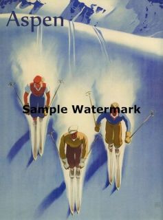 HUGE 36X48 Aspen Ski Winter Sport Mountain Colorado Vintage Poster 