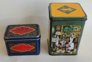 Lot of 2 Vintage LITHO Tea Tin Box Russian+German