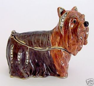 Australian Silky Terrier Dog Jewelled, Enamelled Trinket Box Figurine