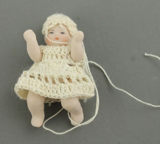   Miniature Porcelain Baby Doll Crochet Clothes Moveable Arms Legs