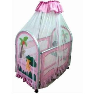 Cassidy Canopy Portable Crib in Pink Animal Graphics   44 H x 26 W x 