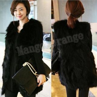 Fashion New Black Faux Fur Lining Winter Hood Long Vest Coat