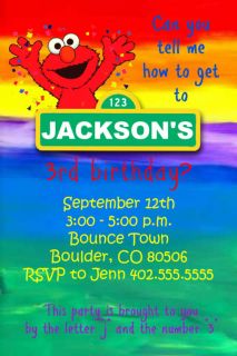Custom Rainbow Sesame Street & Elmo Birthday Party Invitations cards