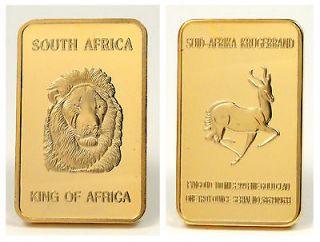   100 Mills Thick Gold Kruggerand Lion Gazelle Art Bar Coin  P#3008A