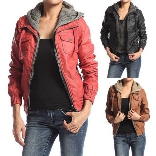 faux leather jacket hood in Coats & Jackets