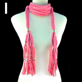 Special Pink Ring Necklace Turban Jewellelry Scarf with Handle Macrame 