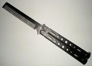BUTTERFLY KNIFE Practice BALISONG Stainless Steel Legal Black Comb USA 