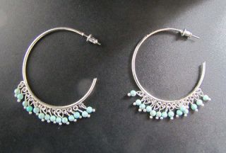 New Stella & Dot Turquoise Fringe Hoop Earrings