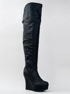 NEW BAMBOO Women Platform Wedge Heel Thigh High Zipper Boot sz Black 