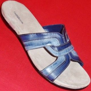 NEW Womens CROFT & BARROW CARLA Blue Flats Slides Sandals Casual 