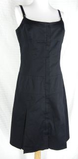 PER SE Black Fitted Seamed Dress 8 M Double Front Zip Stretch Pleated 