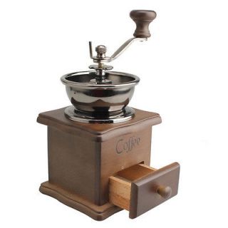   Hand Wood Stand Metal Bowl Coffee Bean Manual Grinder Coffee Mill