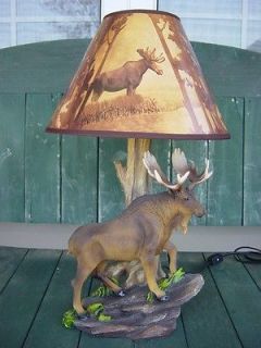 Newly listed BULL MOOSE TABLE DESK LAMP LODGE LOG CABIN RUSTIC DECOR 