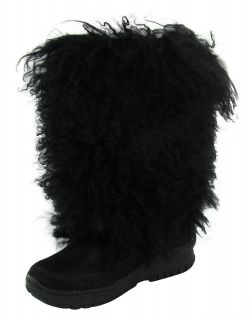 Bearpaw Boetis 457 Womens Boots Sheepskin Suede Curly Lamb Fur Size 6 