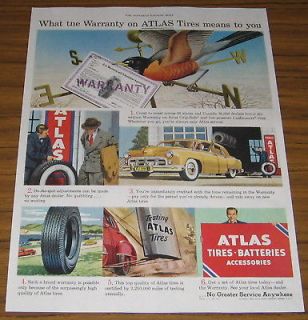 1950 Vintage Ad Atlas Tires Batteries Service Store