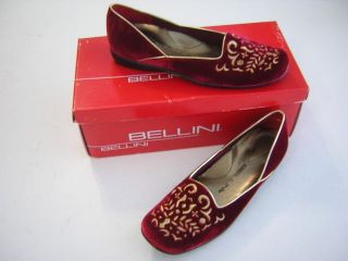 Bellini Brie Red Gold Embroidered Velvet Flats Loafers