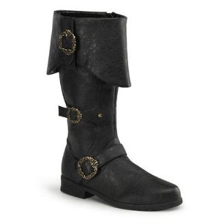 Mens Medieval Renaissance Pirate Costume Black Buckle Boots Small