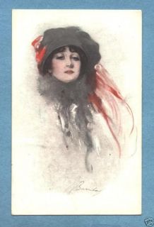 B0332 Barribal postcard of woman in Gray hat