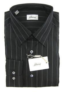 New BRIONI Italy Black White Herringbone Stripe Dress Sport Shirt L 