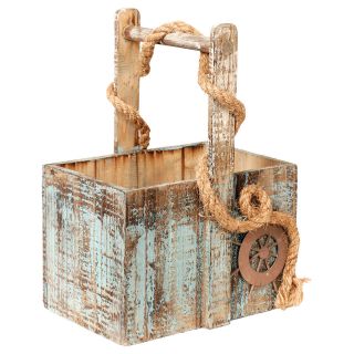 Rustic Nautical Wood Wishing Well Handled Basket Primitive Box Home 