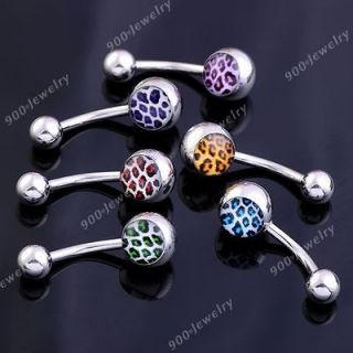   Stainless Steel Leopard Print Plastic 14G Navel Belly Button Ring