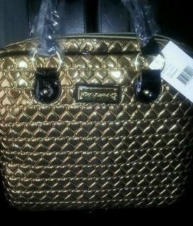 Betsey Johnson shiny metallic glam hearts laptop case bag new NWT GOLD