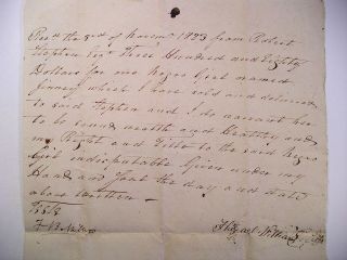 1823 Ms BILL OF SALE FOR SLAVE Jinney Hazard Williams to Robert 