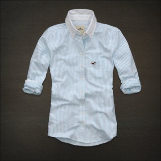   HCO Bettys Classic Shirt S M L Striped Button Down Aqua White NEW