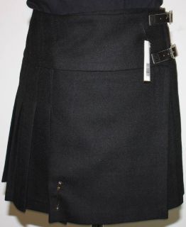 Ladies Womens Billie Kilt Black Pure Wool Scottish Size 8