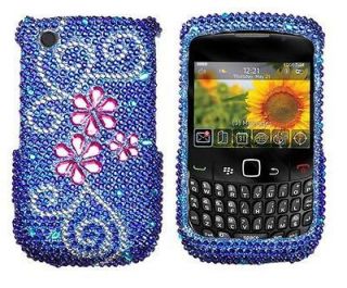   DIAMOND Blue JUICY Pink Flower Bling Case 4 BlackBerry CURVE 8520 8530