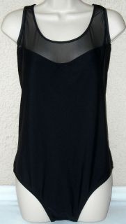    Black 1 Piece Swimsuit w/Pretty See Through Top Front New $88