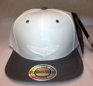   Blank SNAPBACK White Gray Cap Hat Two 2 Tone Flat Bill Customize NWT