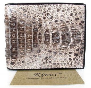   CROCODILE HEAD LEATHER MENS WALLET NATURAL SHINY WHITE ~ RIVER NEW