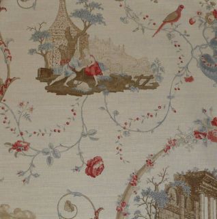 ZOFFANY Au Pied des Ruines red/blue linen toile new