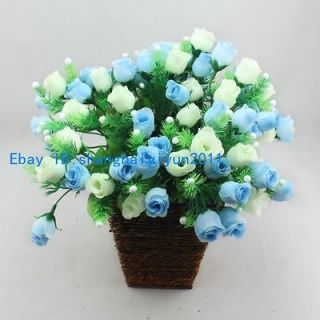 75 PCS Silk Roses Buds Wedding Bouquet Artificial Flowers (Blue) F51