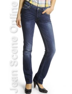 New Womens Lee MARLIN Stretch Denim Jeans Straight Slim Fit Blue Faded