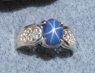 8X6MM BLUE LINDE LINDY STAR SAPPHIRE CREATED SS RING