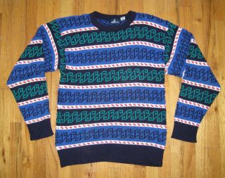 Vintage Sperry Top Sider Cotton Knit Patterned Sweater Mens Large L 
