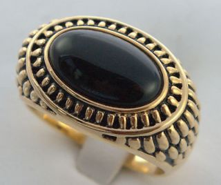   Greek style AWESOME DETAILED Black Onyx ring 14K gold overlay size 13