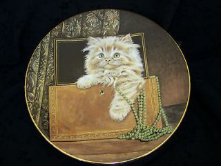 Royal Worcester Hamilton Bone China Kitty Cat Plate 22K Gold Rim 