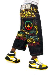 Dirty Money is ® Rasta Peace Raw Time Jeans Shorts Hip Hop Is Money